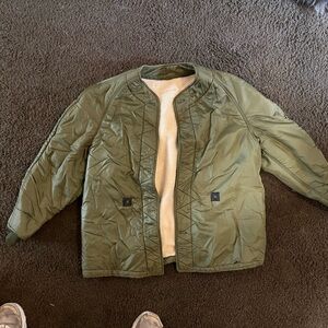 Olive Green Quilted Jacket with Cream Sherpa Lining